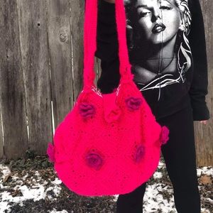 Crocheted Sparkly Barbiecore Handbag